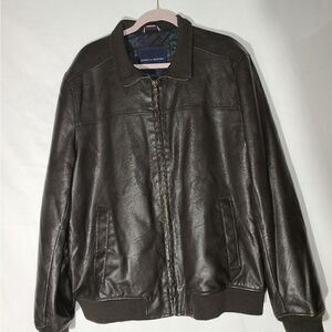 Tommy Hilfiger Mens Leather Brown Jacket Coat Full Zip